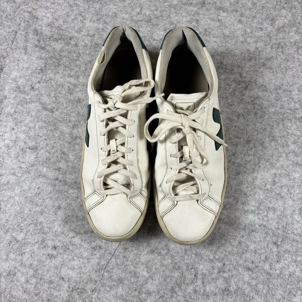 Veja White Green Leather Shoes Sneakers Mens Sz 10 Low Top Casual Lace Up Brazil